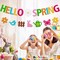 Hello Spring Banner Welcome Spring Party Decorations Flower Bunny Bird Butterfly Sign for Kids Boy Girl Celebrate Spring Colorful Glitter Party Supplies